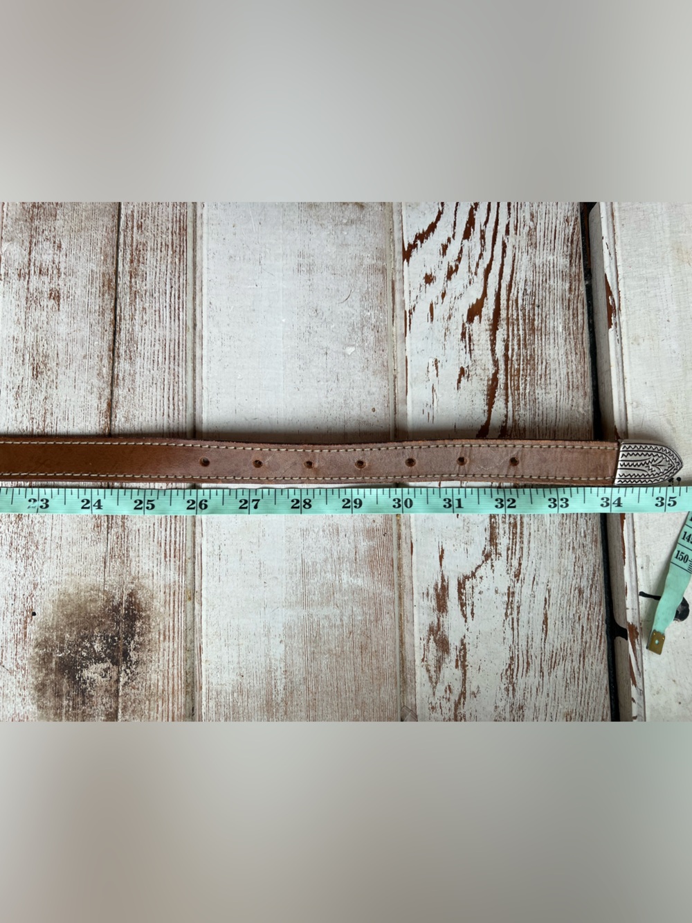 Brown Leather Western Belt with Silver Buckle - Picture 9 of 16